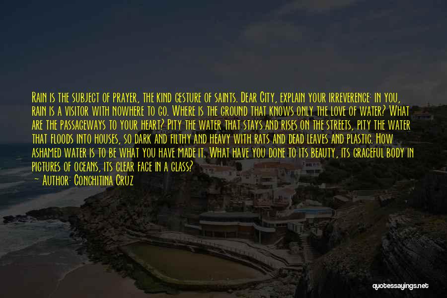 Conchitina Cruz Quotes: Rain Is The Subject Of Prayer, The Kind Gesture Of Saints. Dear City, Explain Your Irreverence: In You, Rain Is