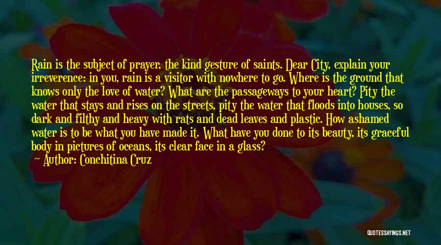 Conchitina Cruz Quotes: Rain Is The Subject Of Prayer, The Kind Gesture Of Saints. Dear City, Explain Your Irreverence: In You, Rain Is