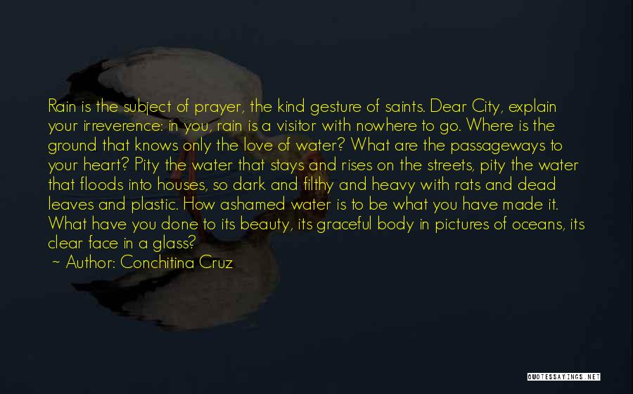 Conchitina Cruz Quotes: Rain Is The Subject Of Prayer, The Kind Gesture Of Saints. Dear City, Explain Your Irreverence: In You, Rain Is