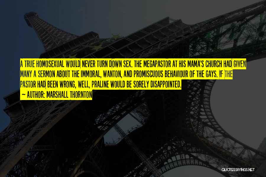 Marshall Thornton Quotes: A True Homosexual Would Never Turn Down Sex. The Megapastor At His Mama's Church Had Given Many A Sermon About
