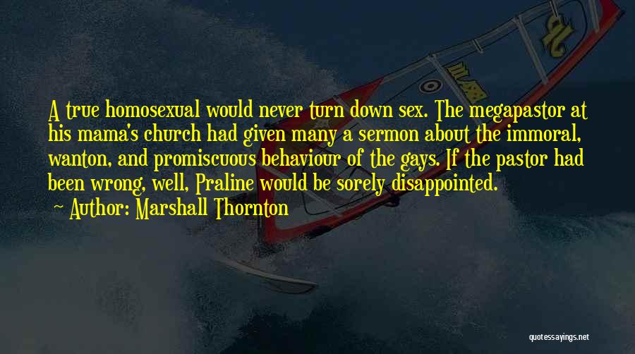 Marshall Thornton Quotes: A True Homosexual Would Never Turn Down Sex. The Megapastor At His Mama's Church Had Given Many A Sermon About