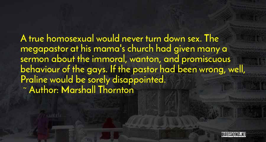 Marshall Thornton Quotes: A True Homosexual Would Never Turn Down Sex. The Megapastor At His Mama's Church Had Given Many A Sermon About