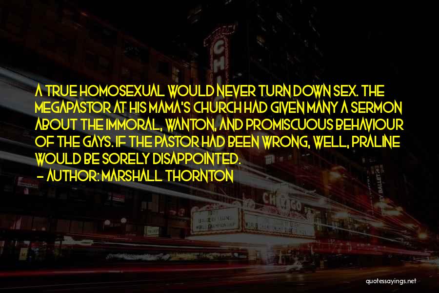 Marshall Thornton Quotes: A True Homosexual Would Never Turn Down Sex. The Megapastor At His Mama's Church Had Given Many A Sermon About