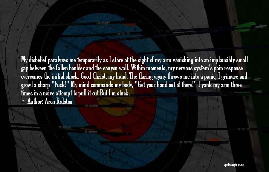 Aron Ralston Quotes: My Disbelief Paralyzes Me Temporarily As I Stare At The Sight Of My Arm Vanishing Into An Implausibly Small Gap