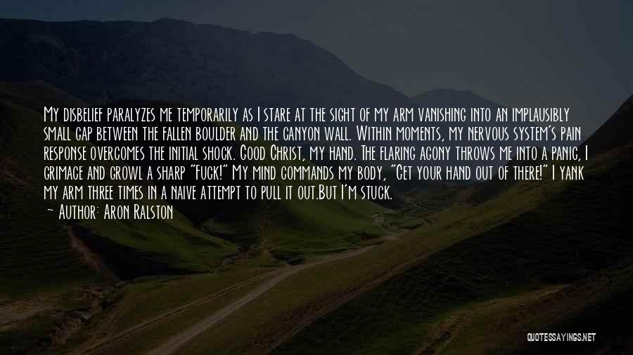 Aron Ralston Quotes: My Disbelief Paralyzes Me Temporarily As I Stare At The Sight Of My Arm Vanishing Into An Implausibly Small Gap