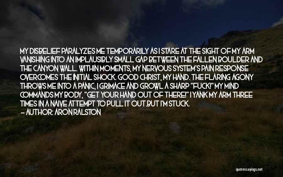 Aron Ralston Quotes: My Disbelief Paralyzes Me Temporarily As I Stare At The Sight Of My Arm Vanishing Into An Implausibly Small Gap