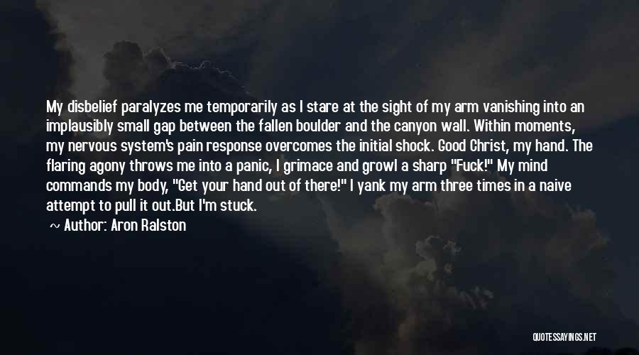 Aron Ralston Quotes: My Disbelief Paralyzes Me Temporarily As I Stare At The Sight Of My Arm Vanishing Into An Implausibly Small Gap