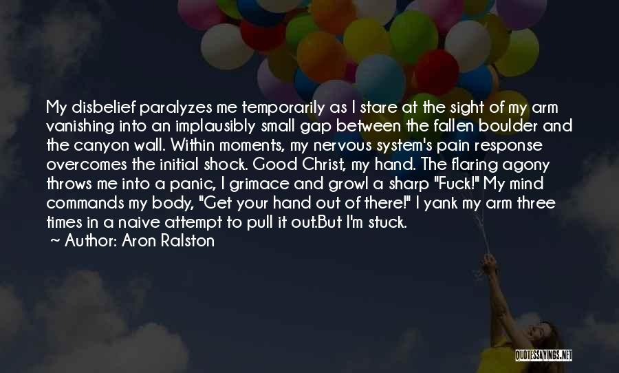 Aron Ralston Quotes: My Disbelief Paralyzes Me Temporarily As I Stare At The Sight Of My Arm Vanishing Into An Implausibly Small Gap