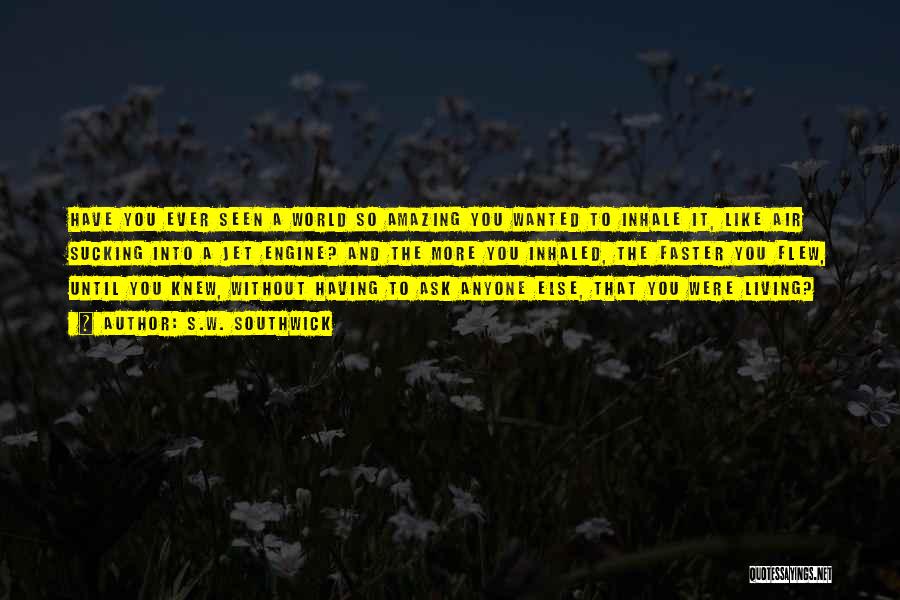 S.W. Southwick Quotes: Have You Ever Seen A World So Amazing You Wanted To Inhale It, Like Air Sucking Into A Jet Engine?