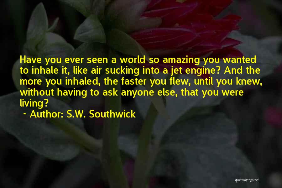 S.W. Southwick Quotes: Have You Ever Seen A World So Amazing You Wanted To Inhale It, Like Air Sucking Into A Jet Engine?
