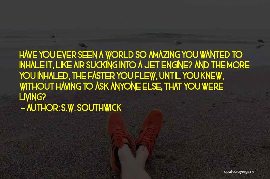 S.W. Southwick Quotes: Have You Ever Seen A World So Amazing You Wanted To Inhale It, Like Air Sucking Into A Jet Engine?