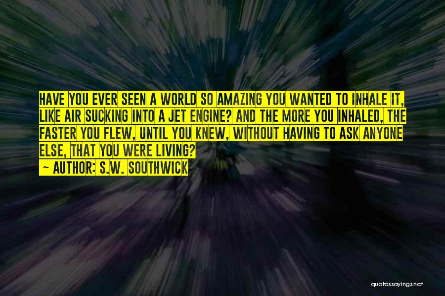 S.W. Southwick Quotes: Have You Ever Seen A World So Amazing You Wanted To Inhale It, Like Air Sucking Into A Jet Engine?