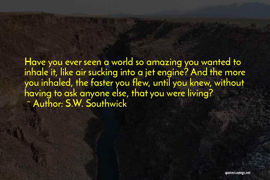 S.W. Southwick Quotes: Have You Ever Seen A World So Amazing You Wanted To Inhale It, Like Air Sucking Into A Jet Engine?