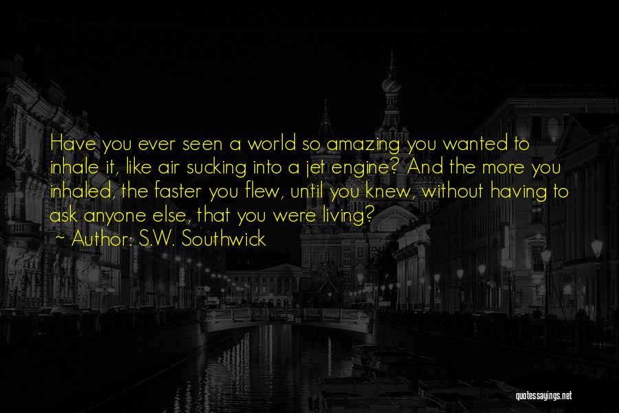 S.W. Southwick Quotes: Have You Ever Seen A World So Amazing You Wanted To Inhale It, Like Air Sucking Into A Jet Engine?