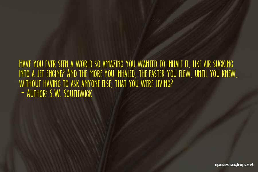 S.W. Southwick Quotes: Have You Ever Seen A World So Amazing You Wanted To Inhale It, Like Air Sucking Into A Jet Engine?