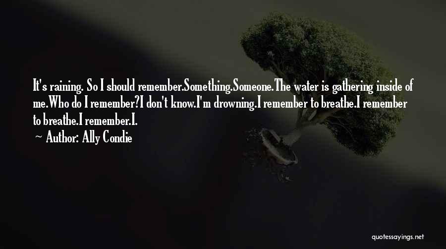 Ally Condie Quotes: It's Raining. So I Should Remember.something.someone.the Water Is Gathering Inside Of Me.who Do I Remember?i Don't Know.i'm Drowning.i Remember To