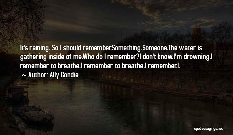 Ally Condie Quotes: It's Raining. So I Should Remember.something.someone.the Water Is Gathering Inside Of Me.who Do I Remember?i Don't Know.i'm Drowning.i Remember To