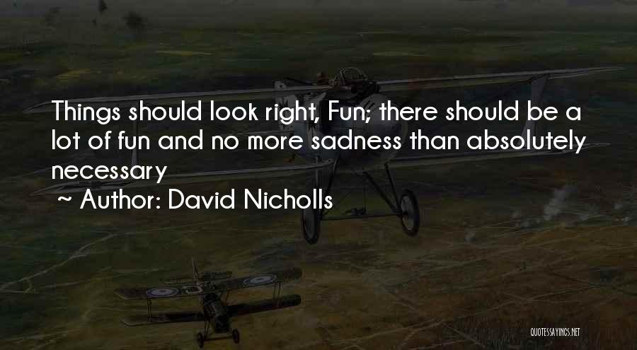 David Nicholls Quotes: Things Should Look Right, Fun; There Should Be A Lot Of Fun And No More Sadness Than Absolutely Necessary