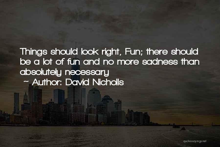 David Nicholls Quotes: Things Should Look Right, Fun; There Should Be A Lot Of Fun And No More Sadness Than Absolutely Necessary