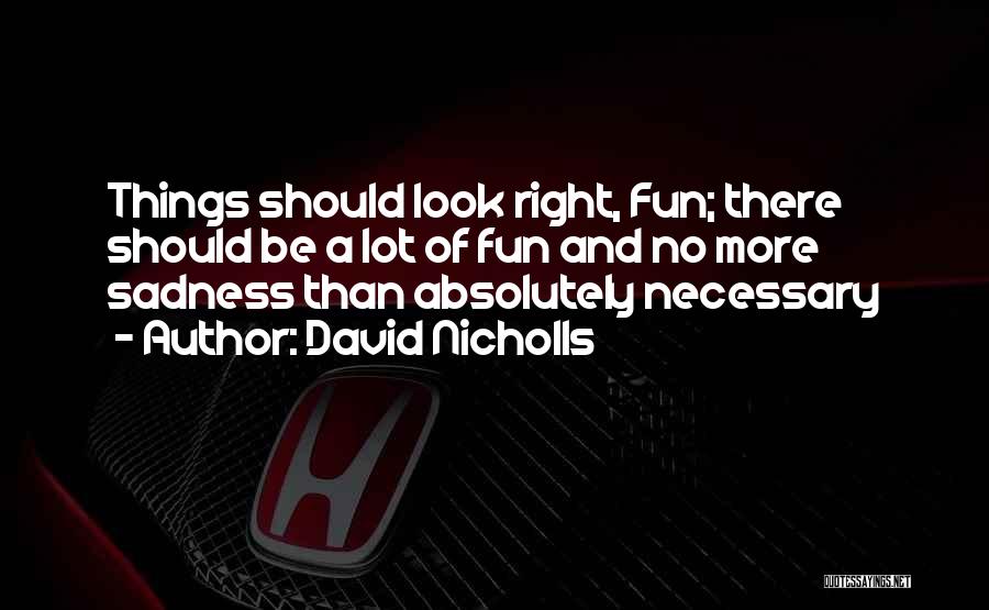 David Nicholls Quotes: Things Should Look Right, Fun; There Should Be A Lot Of Fun And No More Sadness Than Absolutely Necessary