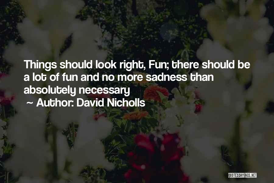 David Nicholls Quotes: Things Should Look Right, Fun; There Should Be A Lot Of Fun And No More Sadness Than Absolutely Necessary
