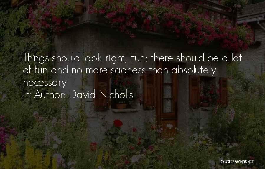 David Nicholls Quotes: Things Should Look Right, Fun; There Should Be A Lot Of Fun And No More Sadness Than Absolutely Necessary