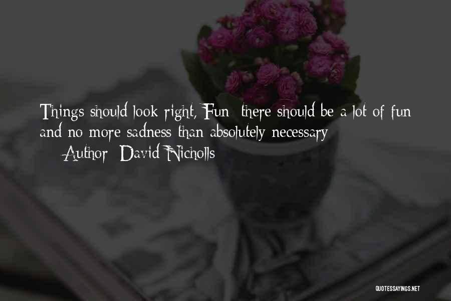 David Nicholls Quotes: Things Should Look Right, Fun; There Should Be A Lot Of Fun And No More Sadness Than Absolutely Necessary