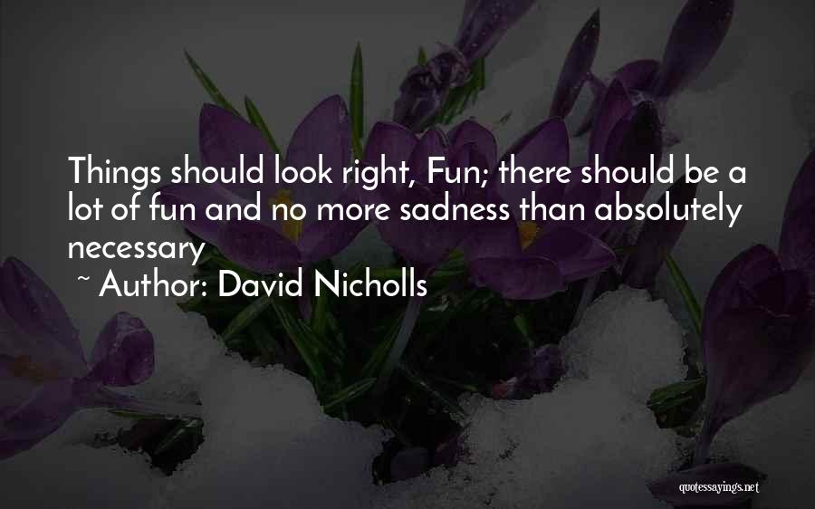 David Nicholls Quotes: Things Should Look Right, Fun; There Should Be A Lot Of Fun And No More Sadness Than Absolutely Necessary