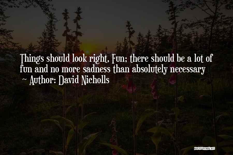 David Nicholls Quotes: Things Should Look Right, Fun; There Should Be A Lot Of Fun And No More Sadness Than Absolutely Necessary