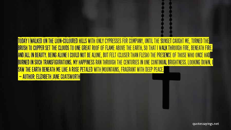 Elizabeth Jane Coatsworth Quotes: Today I Walked On The Lion-coloured Hills With Only Cypresses For Company, Until The Sunset Caught Me, Turned The Brush