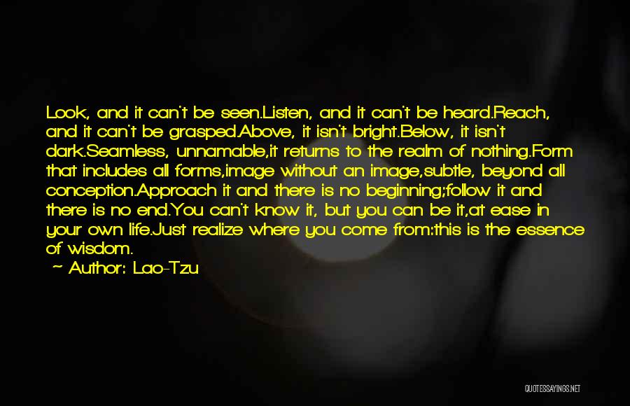 Lao-Tzu Quotes: Look, And It Can't Be Seen.listen, And It Can't Be Heard.reach, And It Can't Be Grasped.above, It Isn't Bright.below, It