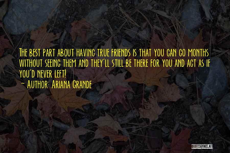 Ariana Grande Quotes: The Best Part About Having True Friends Is That You Can Go Months Without Seeing Them And They'll Still Be