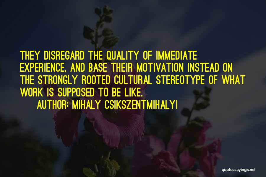 Mihaly Csikszentmihalyi Quotes: They Disregard The Quality Of Immediate Experience, And Base Their Motivation Instead On The Strongly Rooted Cultural Stereotype Of What
