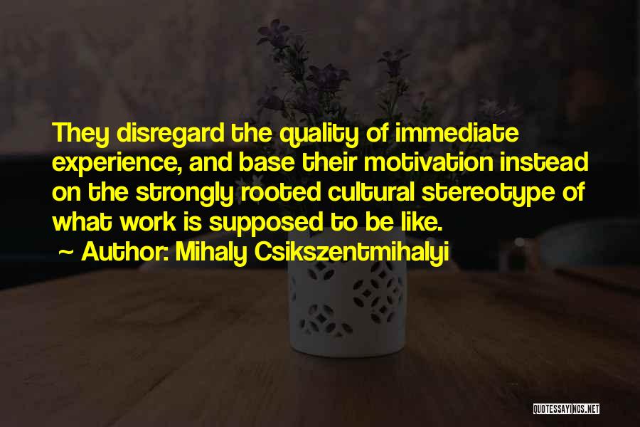 Mihaly Csikszentmihalyi Quotes: They Disregard The Quality Of Immediate Experience, And Base Their Motivation Instead On The Strongly Rooted Cultural Stereotype Of What