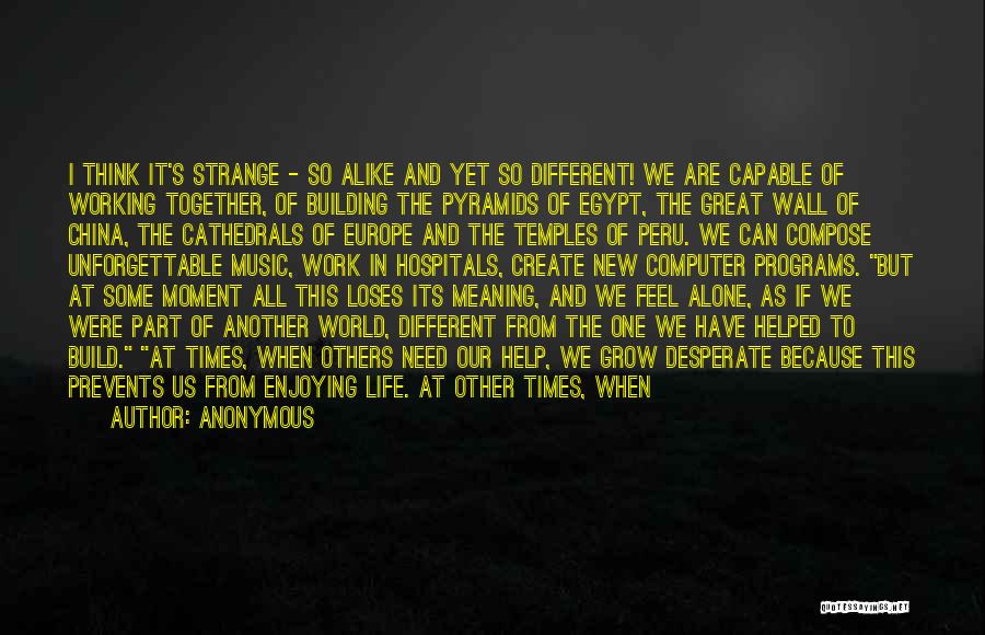 Anonymous Quotes: I Think It's Strange - So Alike And Yet So Different! We Are Capable Of Working Together, Of Building The