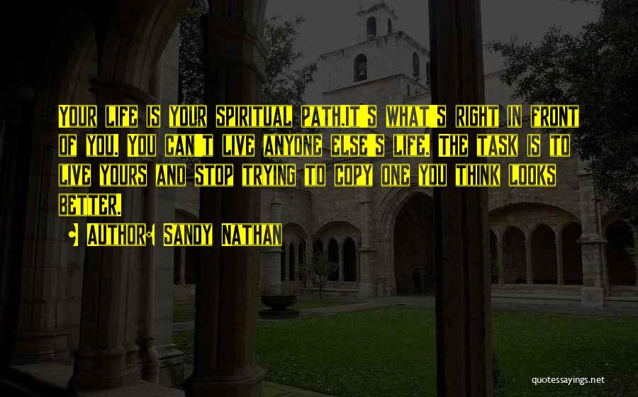 Sandy Nathan Quotes: Your Life Is Your Spiritual Path.it's What's Right In Front Of You. You Can't Live Anyone Else's Life. The Task