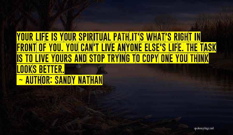 Sandy Nathan Quotes: Your Life Is Your Spiritual Path.it's What's Right In Front Of You. You Can't Live Anyone Else's Life. The Task