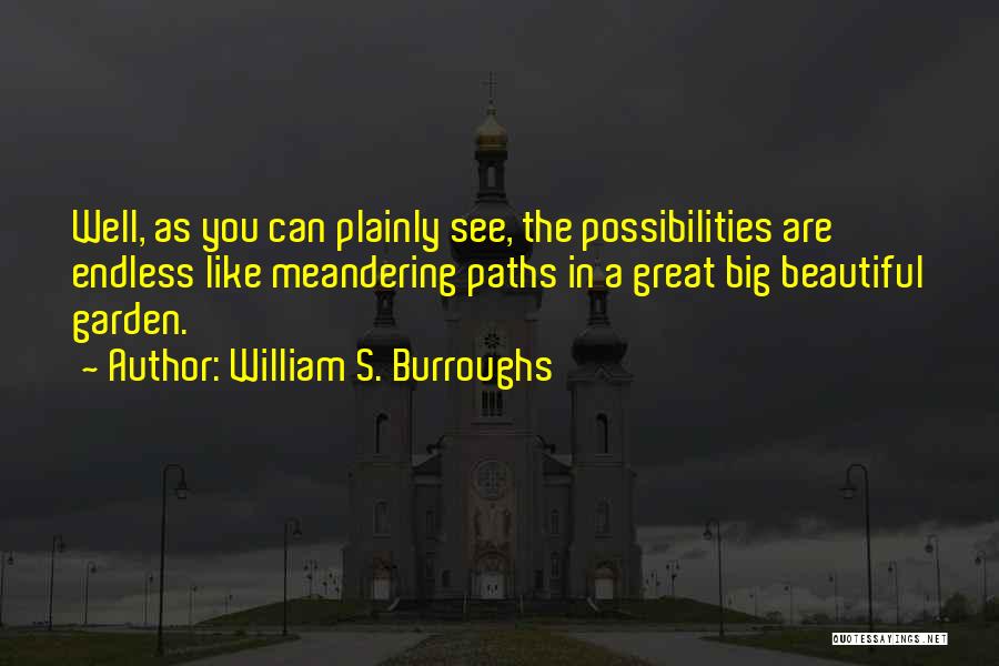 William S. Burroughs Quotes: Well, As You Can Plainly See, The Possibilities Are Endless Like Meandering Paths In A Great Big Beautiful Garden.