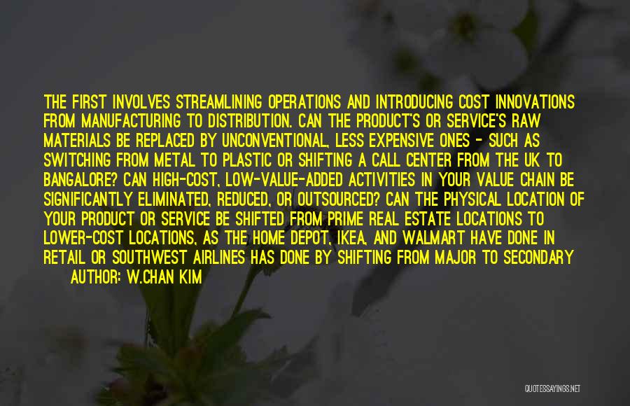 W.Chan Kim Quotes: The First Involves Streamlining Operations And Introducing Cost Innovations From Manufacturing To Distribution. Can The Product's Or Service's Raw Materials