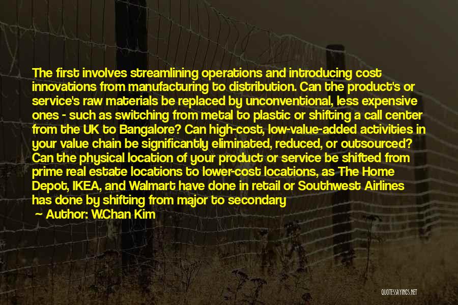 W.Chan Kim Quotes: The First Involves Streamlining Operations And Introducing Cost Innovations From Manufacturing To Distribution. Can The Product's Or Service's Raw Materials