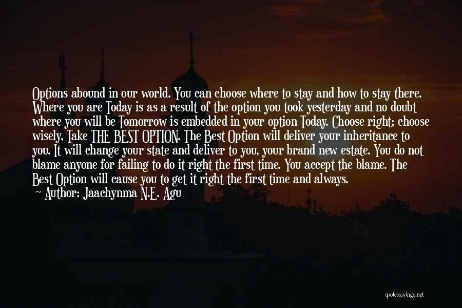 Jaachynma N.E. Agu Quotes: Options Abound In Our World. You Can Choose Where To Stay And How To Stay There. Where You Are Today