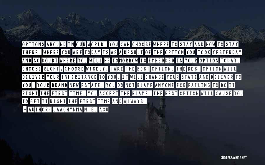 Jaachynma N.E. Agu Quotes: Options Abound In Our World. You Can Choose Where To Stay And How To Stay There. Where You Are Today