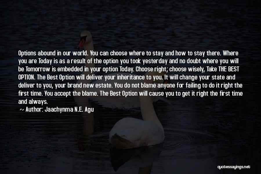 Jaachynma N.E. Agu Quotes: Options Abound In Our World. You Can Choose Where To Stay And How To Stay There. Where You Are Today