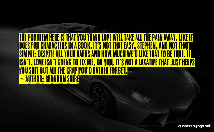 Brandon Shire Quotes: The Problem Here Is That You Think Love Will Take All The Pain Away, Like It Does For Characters In