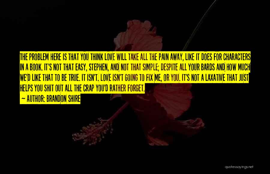 Brandon Shire Quotes: The Problem Here Is That You Think Love Will Take All The Pain Away, Like It Does For Characters In
