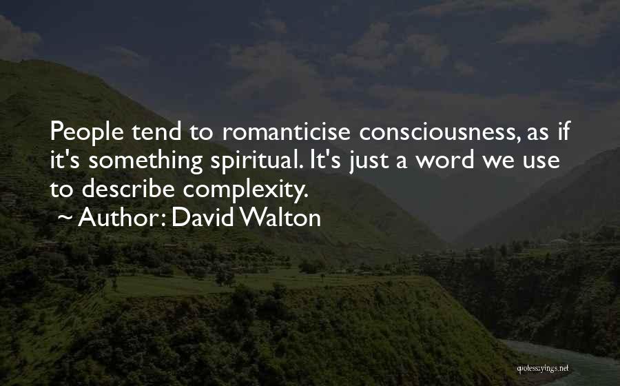 David Walton Quotes: People Tend To Romanticise Consciousness, As If It's Something Spiritual. It's Just A Word We Use To Describe Complexity.