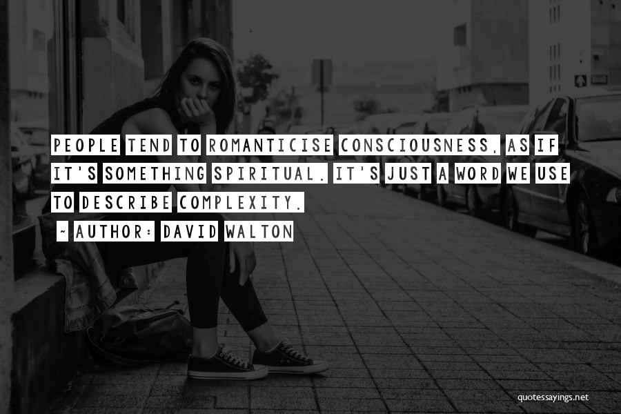 David Walton Quotes: People Tend To Romanticise Consciousness, As If It's Something Spiritual. It's Just A Word We Use To Describe Complexity.