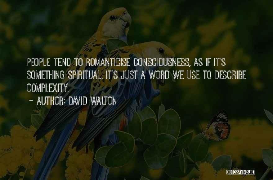 David Walton Quotes: People Tend To Romanticise Consciousness, As If It's Something Spiritual. It's Just A Word We Use To Describe Complexity.