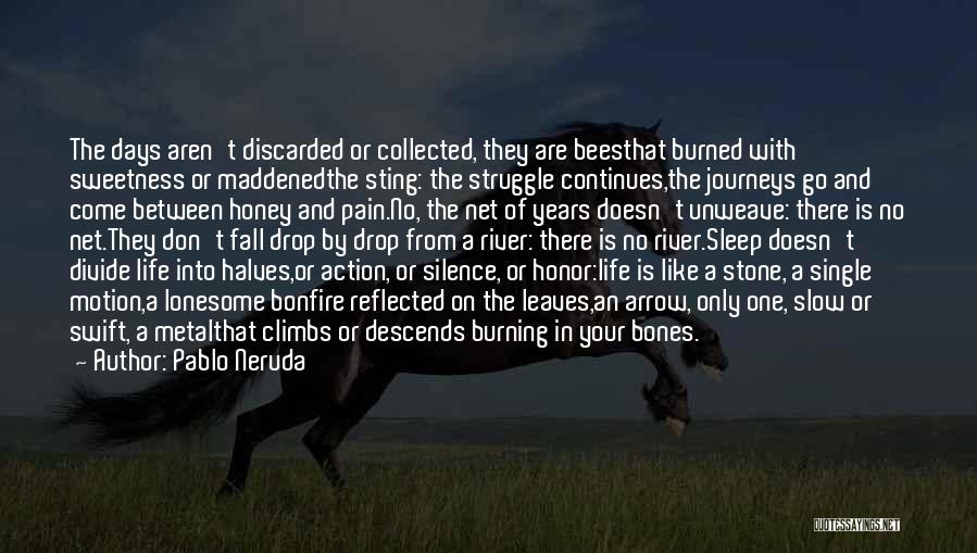 Pablo Neruda Quotes: The Days Aren't Discarded Or Collected, They Are Beesthat Burned With Sweetness Or Maddenedthe Sting: The Struggle Continues,the Journeys Go