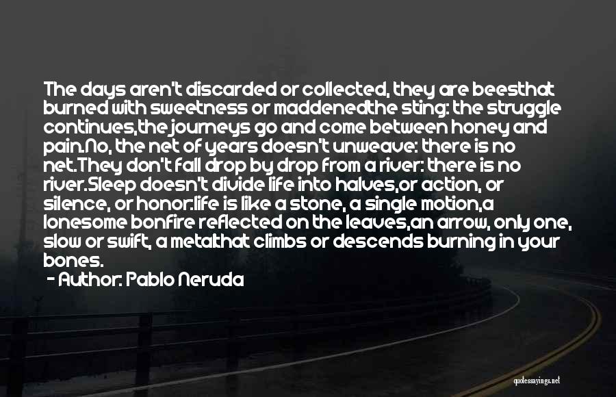 Pablo Neruda Quotes: The Days Aren't Discarded Or Collected, They Are Beesthat Burned With Sweetness Or Maddenedthe Sting: The Struggle Continues,the Journeys Go